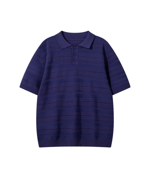 BUTTON SEOUL(ボタンソウル)の「クールビスコースホリゾンタルパンチングカラー ハーフニット (3COLOR)(Tシャツ/カットソー・メンズ・ホワイト/ブラック/ネイビー・SMALL/X-LARGE/LARGE/MEDIUM)」の3枚目の写真
