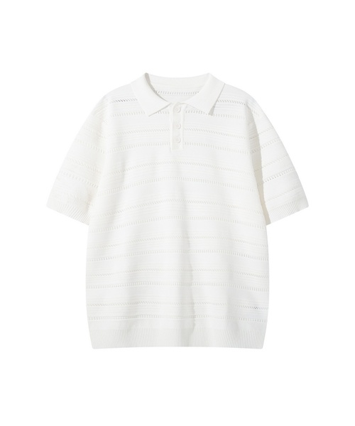 BUTTON SEOUL(ボタンソウル)の「クールビスコースホリゾンタルパンチングカラー ハーフニット (3COLOR)(Tシャツ/カットソー・メンズ・ホワイト/ブラック/ネイビー・SMALL/X-LARGE/LARGE/MEDIUM)」の1枚目の写真
