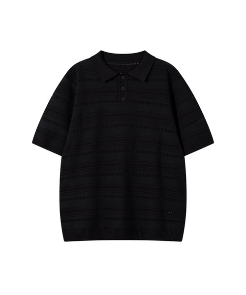 BUTTON SEOUL(ボタンソウル)の「クールビスコースホリゾンタルパンチングカラー ハーフニット (3COLOR)(Tシャツ/カットソー・メンズ・ホワイト/ブラック/ネイビー・SMALL/X-LARGE/LARGE/MEDIUM)」の2枚目の写真