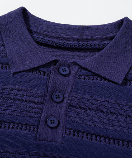 BUTTON SEOUL(ボタンソウル)の「クールビスコースホリゾンタルパンチングカラー ハーフニット (3COLOR)(Tシャツ/カットソー・メンズ・ホワイト/ブラック/ネイビー・SMALL/X-LARGE/LARGE/MEDIUM)」の8枚目の写真
