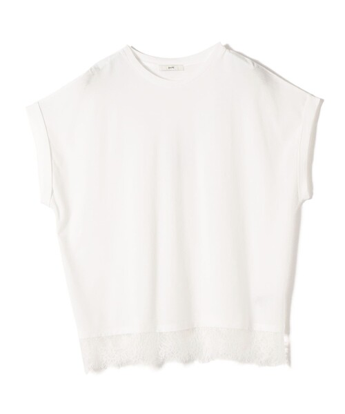 SHIPS(シップス)の「〈手洗い可能〉レース コンビ フレンチ スリーブ TEE(Tシャツ/カットソー・レディース・ホワイト/ダークグレー・ONE SIZE)」の3枚目の写真