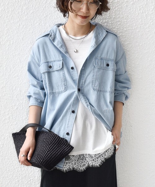 SHIPS(シップス)の「〈手洗い可能〉レース コンビ フレンチ スリーブ TEE(Tシャツ/カットソー・レディース・ホワイト/ダークグレー・ONE SIZE)」の17枚目の写真