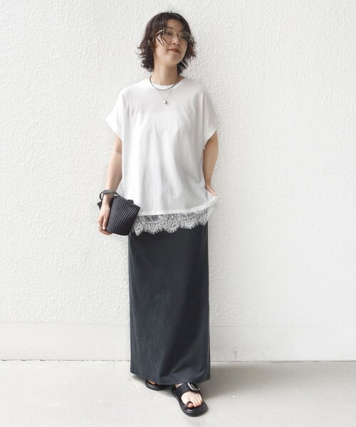 SHIPS(シップス)の「〈手洗い可能〉レース コンビ フレンチ スリーブ TEE(Tシャツ/カットソー・レディース・ホワイト/ダークグレー・ONE SIZE)」の18枚目の写真