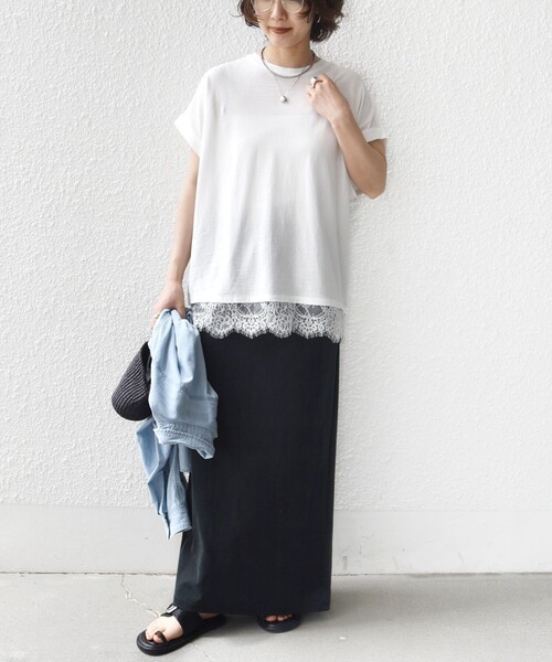 SHIPS(シップス)の「〈手洗い可能〉レース コンビ フレンチ スリーブ TEE(Tシャツ/カットソー・レディース・ホワイト/ダークグレー・ONE SIZE)」の19枚目の写真