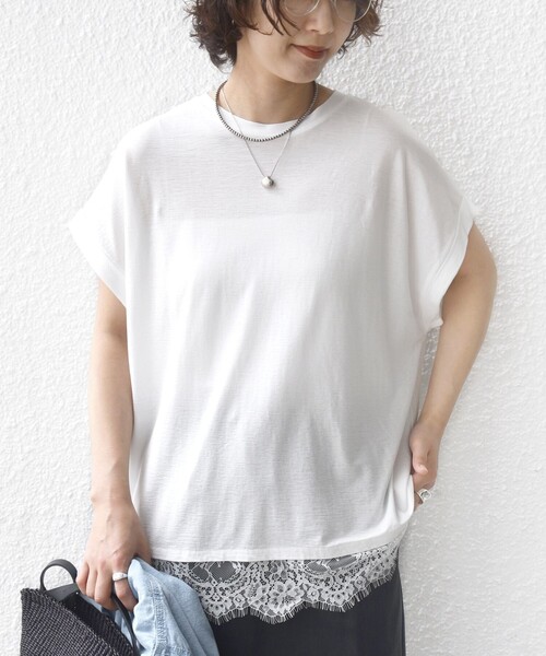 SHIPS(シップス)の「〈手洗い可能〉レース コンビ フレンチ スリーブ TEE(Tシャツ/カットソー・レディース・ホワイト/ダークグレー・ONE SIZE)」の20枚目の写真