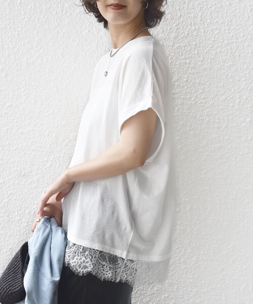 SHIPS(シップス)の「〈手洗い可能〉レース コンビ フレンチ スリーブ TEE(Tシャツ/カットソー・レディース・ホワイト/ダークグレー・ONE SIZE)」の21枚目の写真