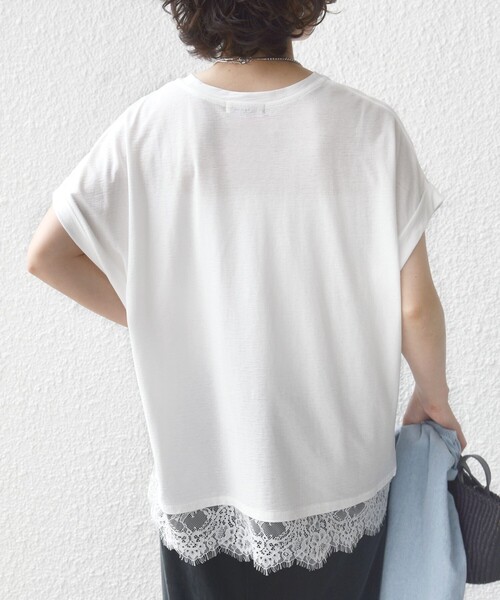 SHIPS(シップス)の「〈手洗い可能〉レース コンビ フレンチ スリーブ TEE(Tシャツ/カットソー・レディース・ホワイト/ダークグレー・ONE SIZE)」の22枚目の写真