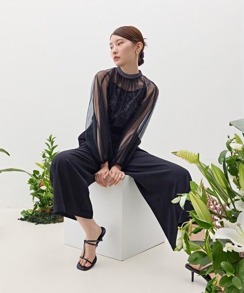Kana(カナ)の「スパンコール刺繍シアーリボンパンツドレス パーティー 結婚式 お呼ばれ オケージョン(パンツドレス・レディース・チャコールグレー/ブラック・M)」の3枚目の写真