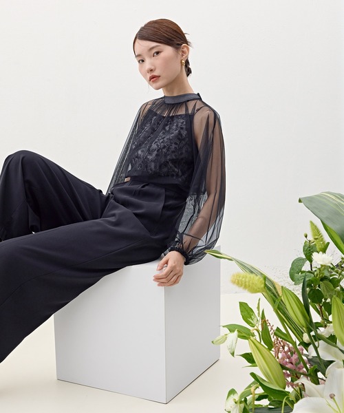 Kana(カナ)の「スパンコール刺繍シアーリボンパンツドレス パーティー 結婚式 お呼ばれ オケージョン(パンツドレス・レディース・チャコールグレー/ブラック・M)」の4枚目の写真