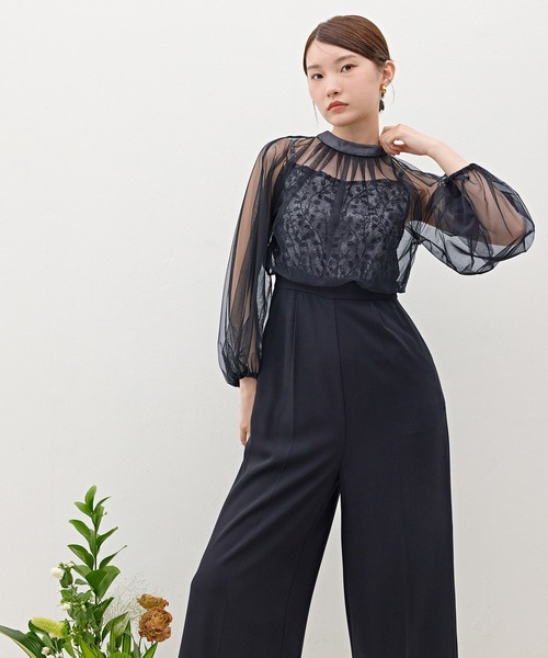 Kana(カナ)の「スパンコール刺繍シアーリボンパンツドレス パーティー 結婚式 お呼ばれ オケージョン(パンツドレス・レディース・チャコールグレー/ブラック・M)」の8枚目の写真