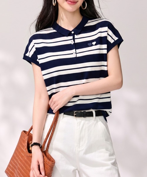 BORDER FRENCH SLEEVE POLO KNIT