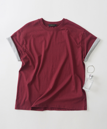 ソフトロールアップ半袖Tシャツ(バーガンディ)