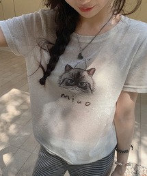 26SS/シアーフロッキーキャットプリントTシャツ