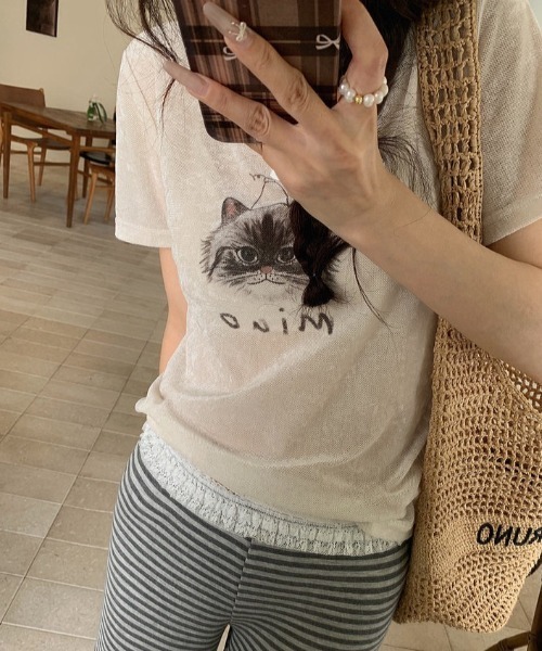 CHUN CHUN NOTES（チュンチュンノーツ）の「26SS/シアーフロッキーキャットプリントTシャツ（Tシャツ/カットソー・レディース・アイボリー・F）」の6枚目の写真