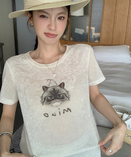 CHUN CHUN NOTES（チュンチュンノーツ）の「26SS/シアーフロッキーキャットプリントTシャツ（Tシャツ/カットソー・レディース・アイボリー・F）」の11枚目の写真