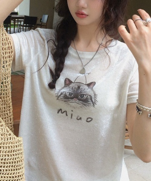 CHUN CHUN NOTES（チュンチュンノーツ）の「26SS/シアーフロッキーキャットプリントTシャツ（Tシャツ/カットソー・レディース・アイボリー・F）」の12枚目の写真