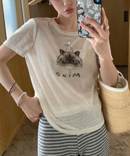 CHUN CHUN NOTES（チュンチュンノーツ）の「26SS/シアーフロッキーキャットプリントTシャツ（Tシャツ/カットソー・レディース・アイボリー・F）」の13枚目の写真