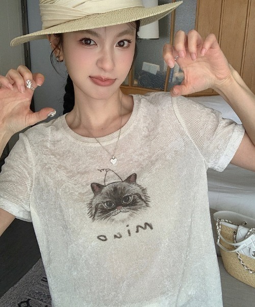 CHUN CHUN NOTES（チュンチュンノーツ）の「26SS/シアーフロッキーキャットプリントTシャツ（Tシャツ/カットソー・レディース・アイボリー・F）」の15枚目の写真