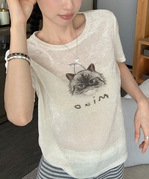 CHUN CHUN NOTES（チュンチュンノーツ）の「26SS/シアーフロッキーキャットプリントTシャツ（Tシャツ/カットソー・レディース・アイボリー・F）」の16枚目の写真