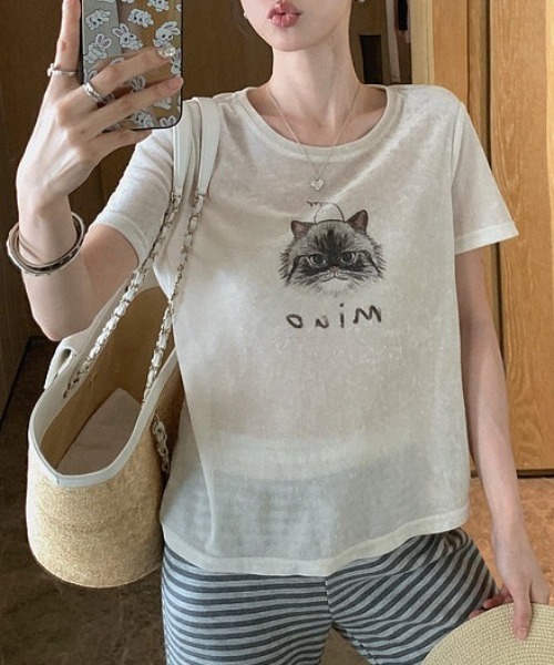 CHUN CHUN NOTES（チュンチュンノーツ）の「26SS/シアーフロッキーキャットプリントTシャツ（Tシャツ/カットソー・レディース・アイボリー・F）」の17枚目の写真