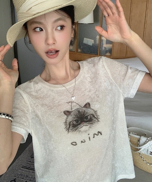 CHUN CHUN NOTES（チュンチュンノーツ）の「26SS/シアーフロッキーキャットプリントTシャツ（Tシャツ/カットソー・レディース・アイボリー・F）」の20枚目の写真