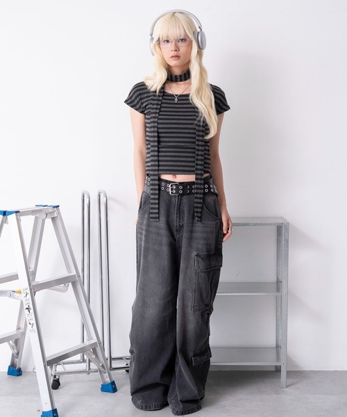 WEGO(ウィゴー)の「WEGO/タイ付きワイドネックT(Tシャツ/カットソー・レディース・ブラック系その他5/その他1・FREE)」の4枚目の写真