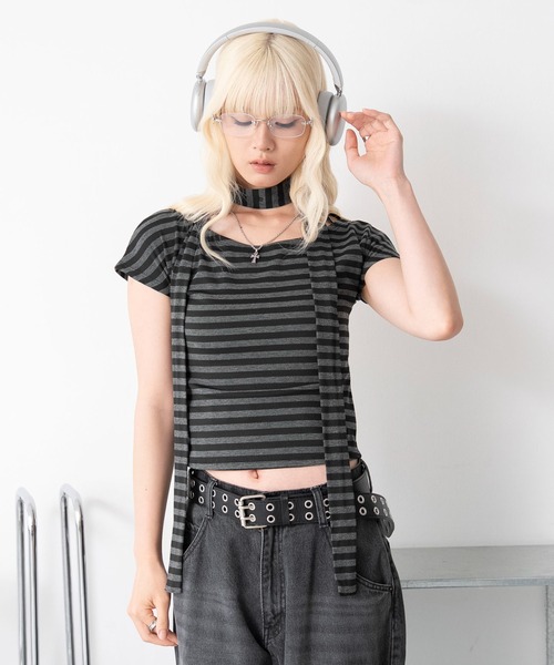 WEGO(ウィゴー)の「WEGO/タイ付きワイドネックT(Tシャツ/カットソー・レディース・ブラック系その他5/その他1・FREE)」の12枚目の写真