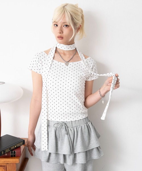 WEGO(ウィゴー)の「WEGO/タイ付きワイドネックT(Tシャツ/カットソー・レディース・ブラック系その他5/その他1・FREE)」の5枚目の写真