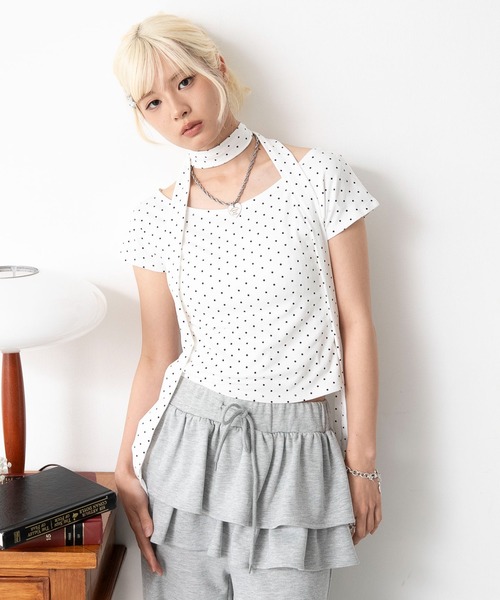WEGO(ウィゴー)の「WEGO/タイ付きワイドネックT(Tシャツ/カットソー・レディース・ブラック系その他5/その他1・FREE)」の6枚目の写真