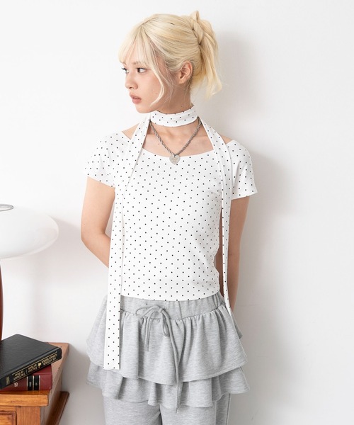 WEGO(ウィゴー)の「WEGO/タイ付きワイドネックT(Tシャツ/カットソー・レディース・ブラック系その他5/その他1・FREE)」の7枚目の写真