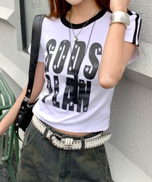 ラインスリーブ配色ロゴリンガーTシャツ