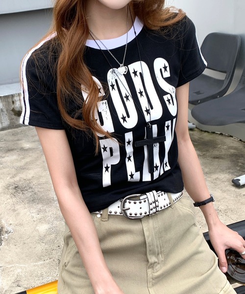 SHEENA（シーナ）の「ラインスリーブ配色ロゴリンガーTシャツ（Tシャツ/カットソー・レディース・イエロー/ホワイト/ブラック・M）」の6枚目の写真