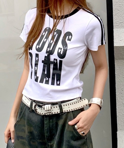 SHEENA（シーナ）の「ラインスリーブ配色ロゴリンガーTシャツ（Tシャツ/カットソー・レディース・イエロー/ホワイト/ブラック・M）」の9枚目の写真