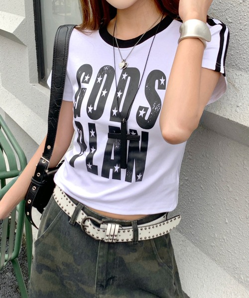 SHEENA（シーナ）の「ラインスリーブ配色ロゴリンガーTシャツ（Tシャツ/カットソー・レディース・イエロー/ホワイト/ブラック・M）」の10枚目の写真