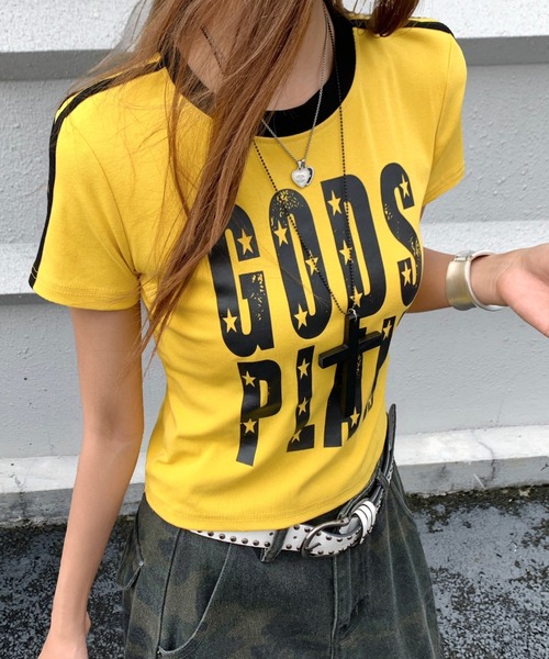 SHEENA（シーナ）の「ラインスリーブ配色ロゴリンガーTシャツ（Tシャツ/カットソー・レディース・イエロー/ホワイト/ブラック・M）」の12枚目の写真