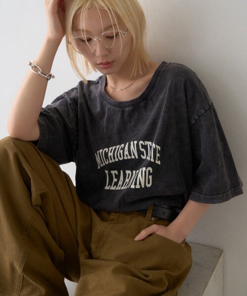 CIAOPANIC TYPY（チャオパニックティピー）の「∴アシッドウォッシュカレッジロゴオーバーTee（Tシャツ/カットソー・レディース・チャコールグレー/ブラウン/グレー系その他・ONE SIZE）」の11枚目の写真