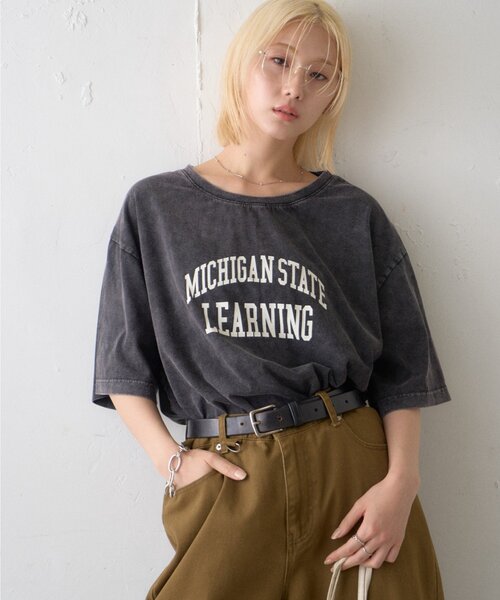 CIAOPANIC TYPY（チャオパニックティピー）の「∴アシッドウォッシュカレッジロゴオーバーTee（Tシャツ/カットソー・レディース・チャコールグレー/ブラウン/グレー系その他・ONE SIZE）」の10枚目の写真