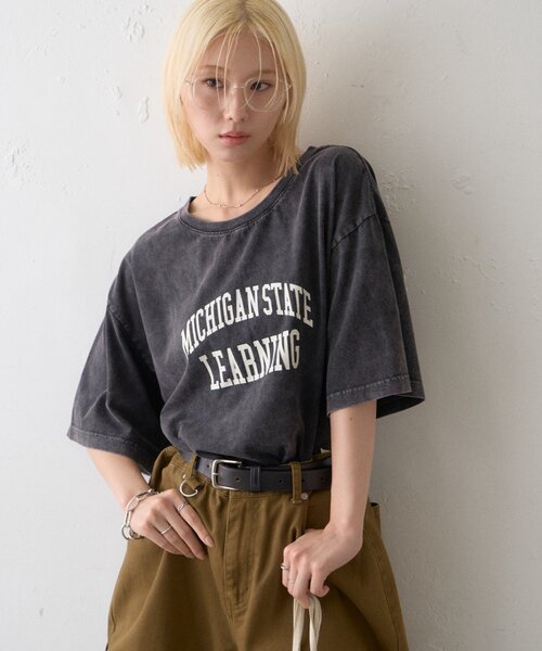 CIAOPANIC TYPY（チャオパニックティピー）の「∴アシッドウォッシュカレッジロゴオーバーTee（Tシャツ/カットソー・レディース・チャコールグレー/ブラウン/グレー系その他・ONE SIZE）」の9枚目の写真