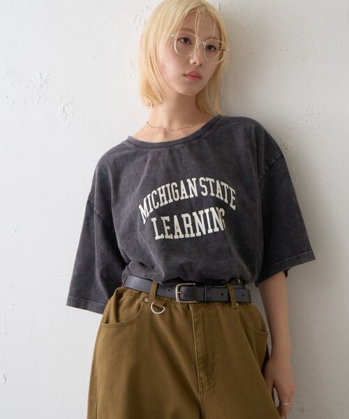 CIAOPANIC TYPY（チャオパニックティピー）の「∴アシッドウォッシュカレッジロゴオーバーTee（Tシャツ/カットソー・レディース・チャコールグレー/ブラウン/グレー系その他・ONE SIZE）」の8枚目の写真