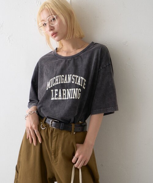 CIAOPANIC TYPY（チャオパニックティピー）の「∴アシッドウォッシュカレッジロゴオーバーTee（Tシャツ/カットソー・レディース・チャコールグレー/ブラウン/グレー系その他・ONE SIZE）」の7枚目の写真