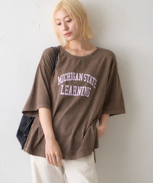 CIAOPANIC TYPY（チャオパニックティピー）の「∴アシッドウォッシュカレッジロゴオーバーTee（Tシャツ/カットソー・レディース・チャコールグレー/ブラウン/グレー系その他・ONE SIZE）」の19枚目の写真
