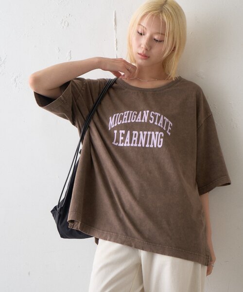 CIAOPANIC TYPY（チャオパニックティピー）の「∴アシッドウォッシュカレッジロゴオーバーTee（Tシャツ/カットソー・レディース・チャコールグレー/ブラウン/グレー系その他・ONE SIZE）」の18枚目の写真