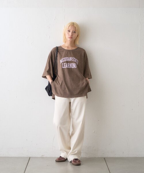CIAOPANIC TYPY（チャオパニックティピー）の「∴アシッドウォッシュカレッジロゴオーバーTee（Tシャツ/カットソー・レディース・チャコールグレー/ブラウン/グレー系その他・ONE SIZE）」の15枚目の写真