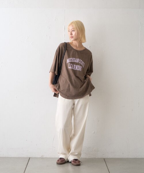 CIAOPANIC TYPY（チャオパニックティピー）の「∴アシッドウォッシュカレッジロゴオーバーTee（Tシャツ/カットソー・レディース・チャコールグレー/ブラウン/グレー系その他・ONE SIZE）」の14枚目の写真