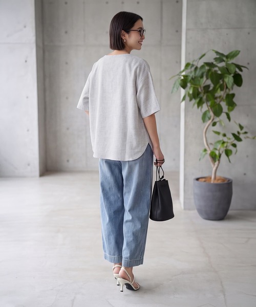 STYLE DELI(スタイルデリ)の「涼しい麻調5分袖プルオーバーブラウス(シャツ/ブラウス・レディース・ブラック/グレー/ホワイト・FREE)」の6枚目の写真