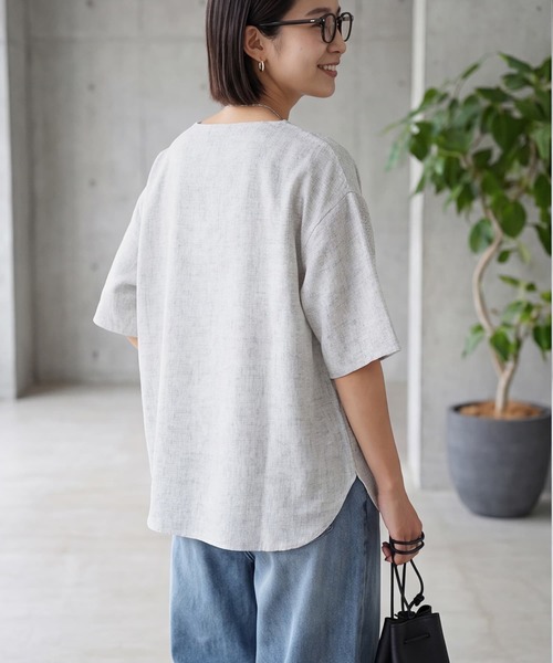 STYLE DELI(スタイルデリ)の「涼しい麻調5分袖プルオーバーブラウス(シャツ/ブラウス・レディース・ブラック/グレー/ホワイト・FREE)」の7枚目の写真