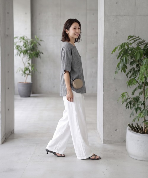 STYLE DELI(スタイルデリ)の「涼しい麻調5分袖プルオーバーブラウス(シャツ/ブラウス・レディース・ブラック/グレー/ホワイト・FREE)」の9枚目の写真