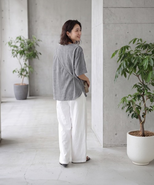 STYLE DELI(スタイルデリ)の「涼しい麻調5分袖プルオーバーブラウス(シャツ/ブラウス・レディース・ブラック/グレー/ホワイト・FREE)」の10枚目の写真