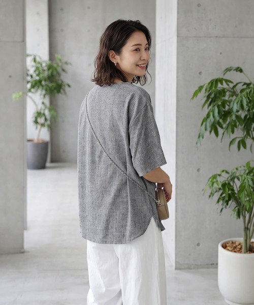 STYLE DELI(スタイルデリ)の「涼しい麻調5分袖プルオーバーブラウス(シャツ/ブラウス・レディース・ブラック/グレー/ホワイト・FREE)」の11枚目の写真
