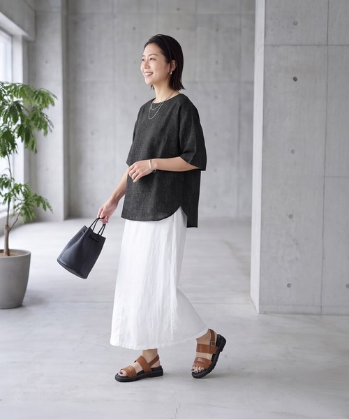 STYLE DELI(スタイルデリ)の「涼しい麻調5分袖プルオーバーブラウス(シャツ/ブラウス・レディース・ブラック/グレー/ホワイト・FREE)」の12枚目の写真